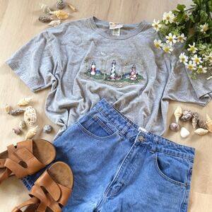 VTG! Morning Sun Lighthouse Graphic T-Shirt Nautical Cropped‎ Top XL Made in USA